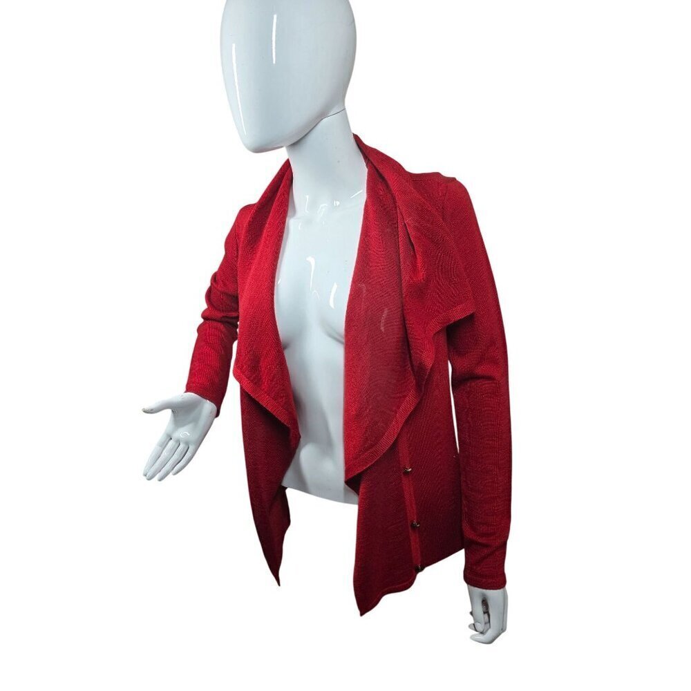 Calvin Klein Red Wool Knit Cardigan Wrap Sweater Women Sz S Decorative Gold Btns - Picture 13 of 13